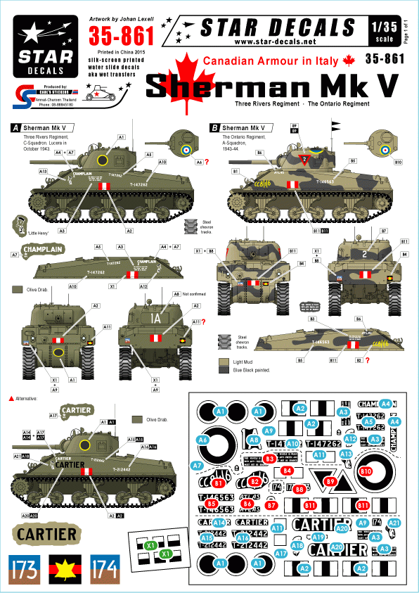 Star Decals 35-861 Blindés canadiens en Italie 1/35