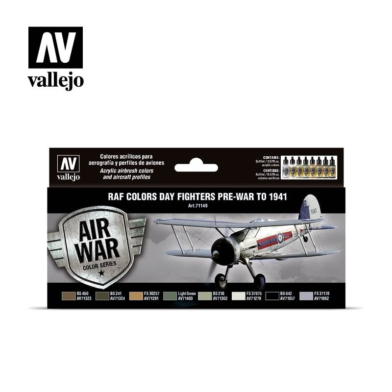 Vallejo 71149 Chasseurs de jour de la RAF d&amp;#39;avant-guerre à 1941, 8 x 17 ml