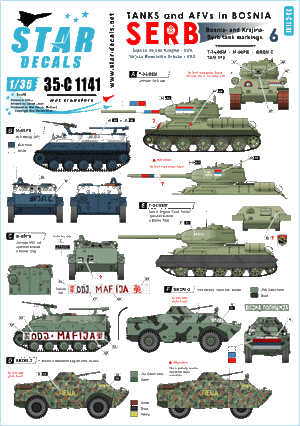 Star Decals 35-C1141 Serbes (SVK et VRS) T-34/85M, M60 PB, BRDM-2 et camion TAM 110 1/35