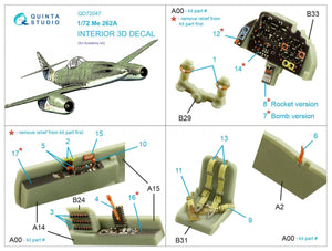 Intérieur du Me-262A imprimé en 3D et coloré, modèle Quinta Studio QD72047 (Academy), échelle 1/72 – image 2