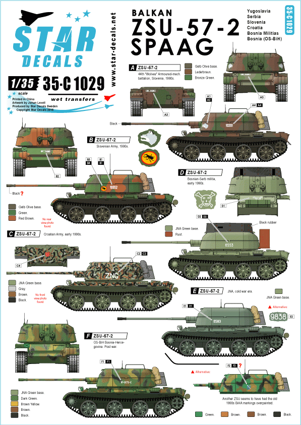 Star Decals 35-C1029 Yougoslavie (JNA), Serbie, Slovénie, Croatie, Milice de Bosnie, Bosnie d'après-guerre (OS-BiH) 1/35