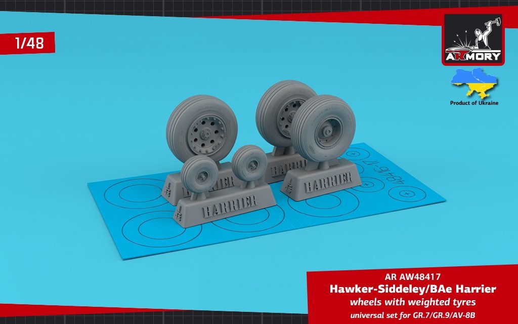 Roues Armory Models AW48417 HS Harrier GR.7/GR.9/AV-8B avec pneus lestés 1/48
