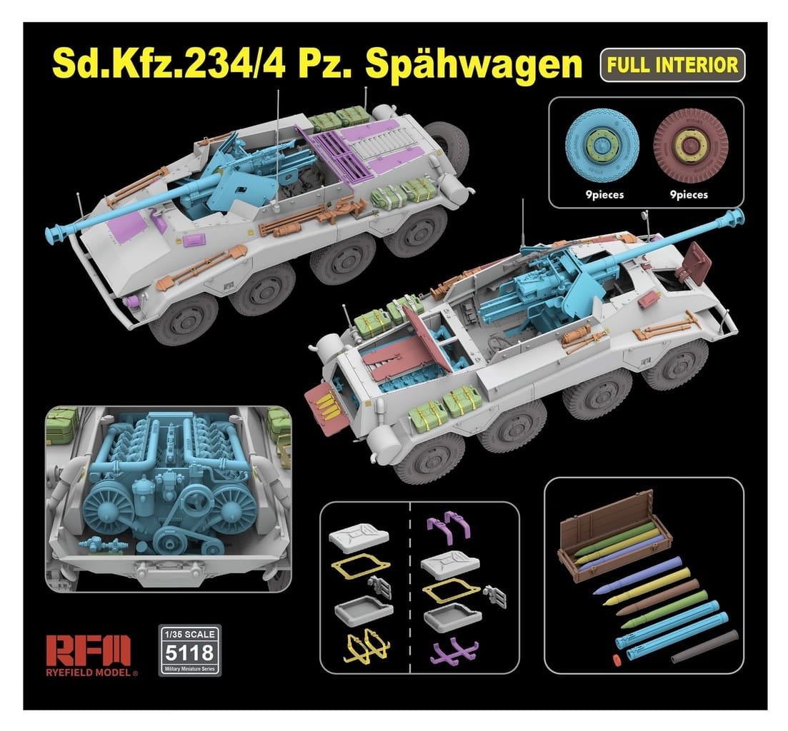 Modèle de champ de seigle 5118 Sd.Kfz. 234/4 pièces. Spähwagen avec intérieur complet 1/35 – immagine 4