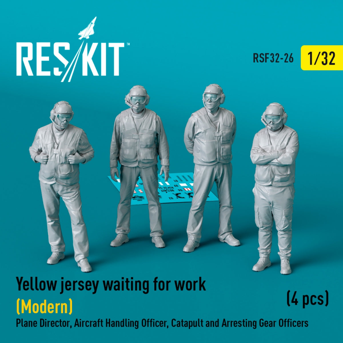 RESKIT RSF32-0026 Maillot jaune en attente de travail (Moderne) Directeur de vol, agent de manœuvre, agents de catapulte et d'appontage (4 pièces) (Impression 3D) 1/32