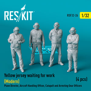 RESKIT RSF32-0026 Maillot jaune en attente de travail (Moderne) Directeur de vol, agent de manœuvre, agents de catapulte et d&amp;#39;appontage (4 pièces) (Impression 3D) 1/32