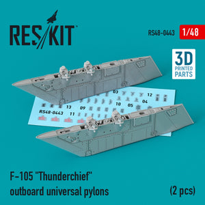 RESKIT RS48-0443 F-105 « THUNDERCHIEF » PYLÔNES UNIVERSELS EXTÉRIEURS (2 PIÈCES) (IMPRIMÉS EN 3D) 1/48