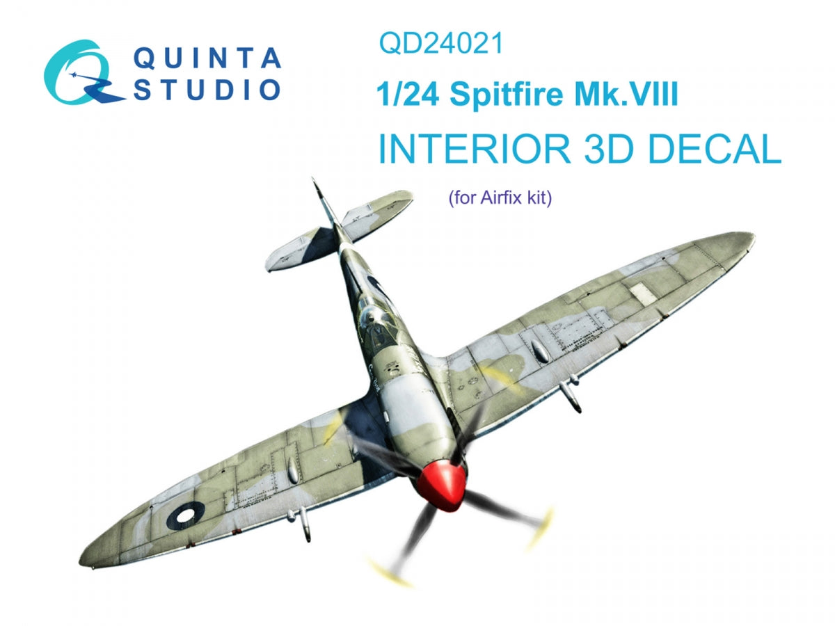 Quinta Studio QD24021 Spitfire Mk.VIII 3D-Printed &amp; colored Interior on decal paper (Airfix) 1/24