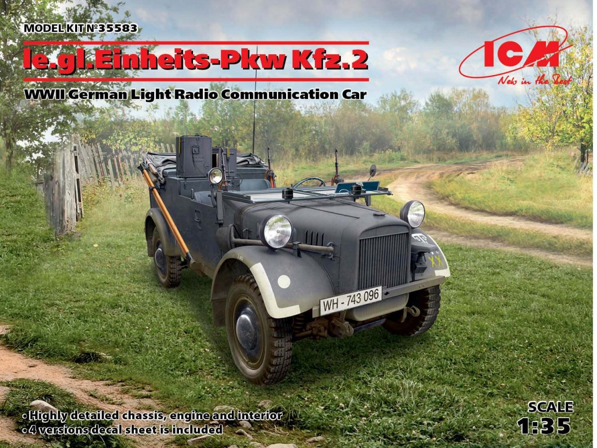 ICM 35583 le.gl.Einheitz-Pkw Kfz.2, voiture de communication radio légère allemande de la Seconde Guerre mondiale 1/35