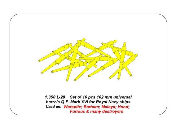 Aber 350L-28 Ensemble de 16 canons QF Mk.XVI de 102 mm pour navires de la Royal Navy (1/350) – image 6