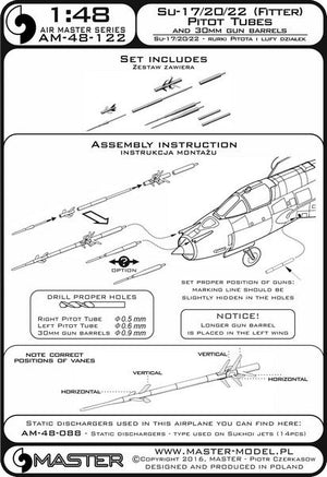 Master AM-48-122 Su-17, Su-20, Su-22 (Monteur) - Tubes Pitot et canons de 30 mm 1/48 – image 4