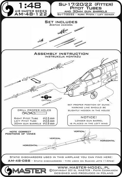 Master AM-48-122 Su-17, Su-20, Su-22 (Monteur) - Tubes Pitot et canons de 30 mm 1/48 – image 4