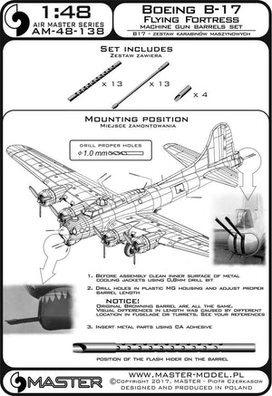 Ensemble de canons de mitrailleuse Master AM-48-138 Boeing B-17 Flying Fortress (1/48)  – Bild 4