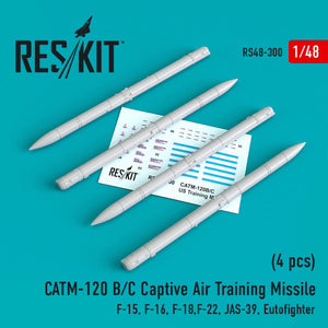RESKIT RS48-0300 CATM-120 B/C MISSILES D&amp;#39;ENTRAÎNEMENT AÉRIEN CAPTIVANTS (4 PIÈCES) 1/48
