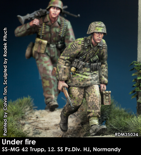 RADO Miniatures RDM35034 Sous le feu ennemi. Équipe W-SS MG 42, 12e SS-Pz.Div. HJ, Normandie 1944, échelle 1/35 
