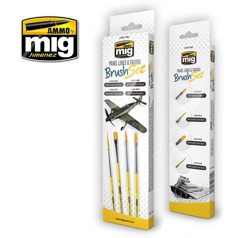 Ensemble de pinceaux AMMO of Mig Jimenez 7605 pour lignes de panneaux et dégradés