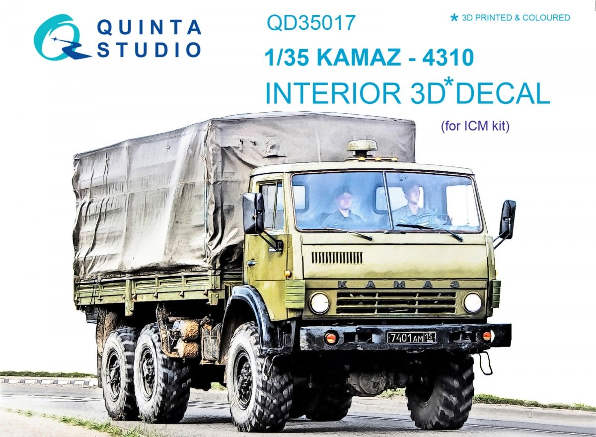 Intérieur imprimé en 3D et coloré sur papier décalcomanie Quinta Studio QD35017 KAMAZ 4310 (pour kit ICM) 1/35
