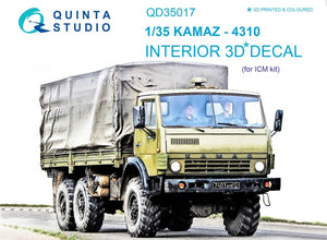 Intérieur imprimé en 3D et coloré sur papier décalcomanie Quinta Studio QD35017 KAMAZ 4310 (pour kit ICM) 1/35