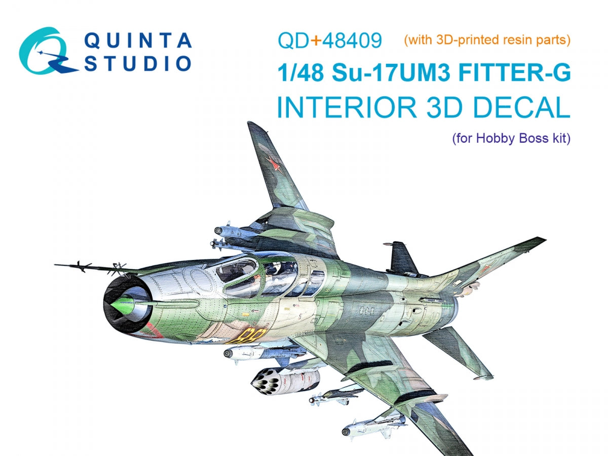 Intérieur imprimé en 3D et coloré sur papier décalcomanie (Hobby Boss) pour Quinta Studio QD+48409 Su-17UM3 (avec pièces en résine imprimées en 3D) à l'échelle 1/48