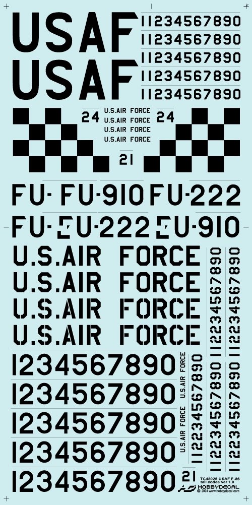 HobbyDecal TC48025V1 USAF F-86 Tail Codes ver 1 1/48