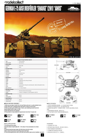 Modelcollect UA72139 Poing de guerre allemand WWII E-75 Ausf.Vierfubler Einauge [2 en 1] Janus (1/72) – immagine 2