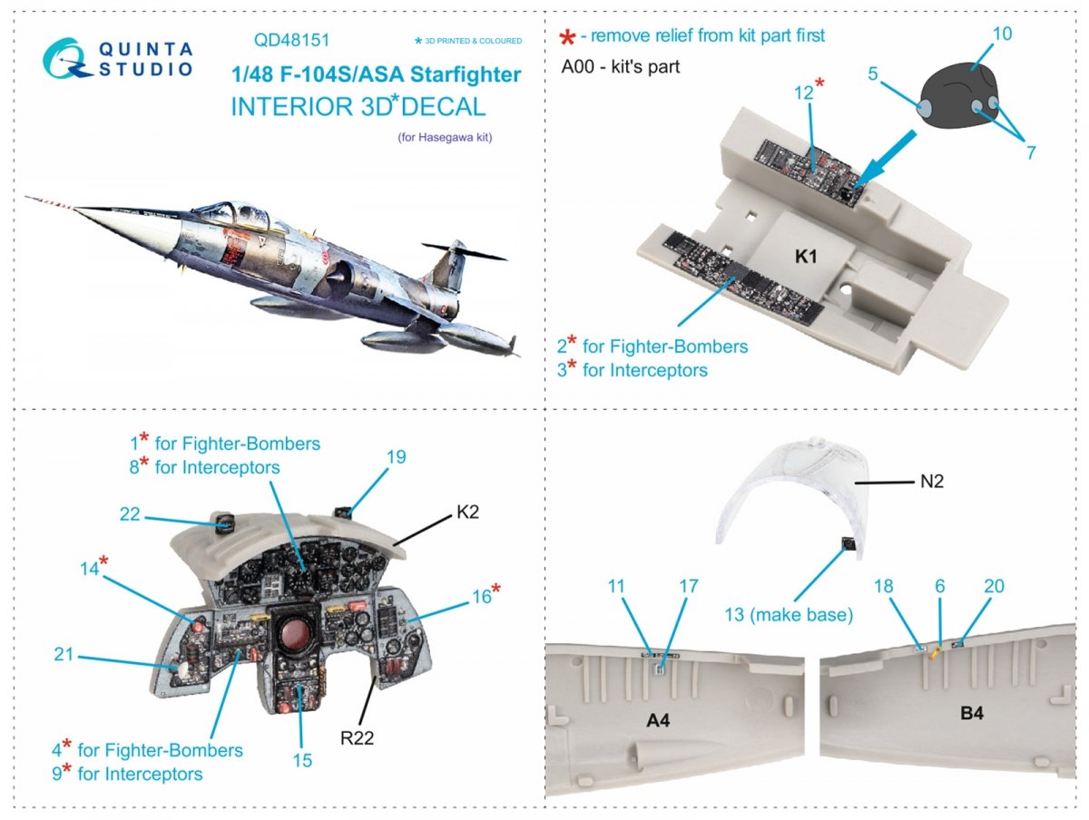 Intérieur imprimé en 3D et coloré sur papier décalcomanie Quinta Studio QD48151 F-104S-ASA (Hasegawa) 1/48 – immagine 2