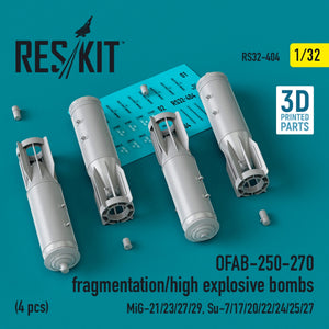 RESKIT RS32-0404 OFAB-250-270 bombes à fragmentation/à haut pouvoir explosif (4 pièces) (Impression 3D) 1/32