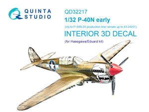 Quinta Studio QD32217 P-40N (première génération) Intérieur coloré imprimé en 3D sur papier décalcomanie (Hasegawa/Eduard) 1/32
