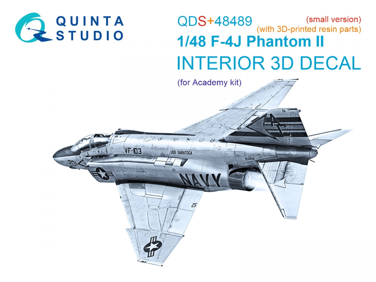 Quinta Studio QDS+48489 F-4J Phantom II 3D-Printed &amp; colored Interior on decal paper (Academy) (Small version) (with 3D-printed resin parts) 1/48