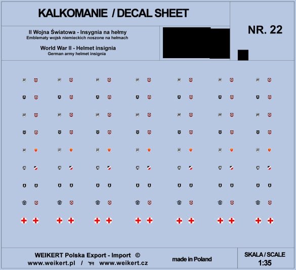 Weikert Decals DEC222 Emblèmes de casque allemand - WAFFEN SS - vol. 22 1/35