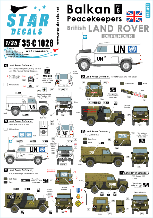 Star Decals 35-C1028 Casques bleus des Balkans n° 5. Land Rover britannique au 1/35
