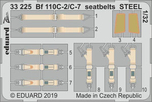 Ceintures de sécurité Eduard 33225 Bf 110C-2/C-7 en acier Revell, échelle 1/32