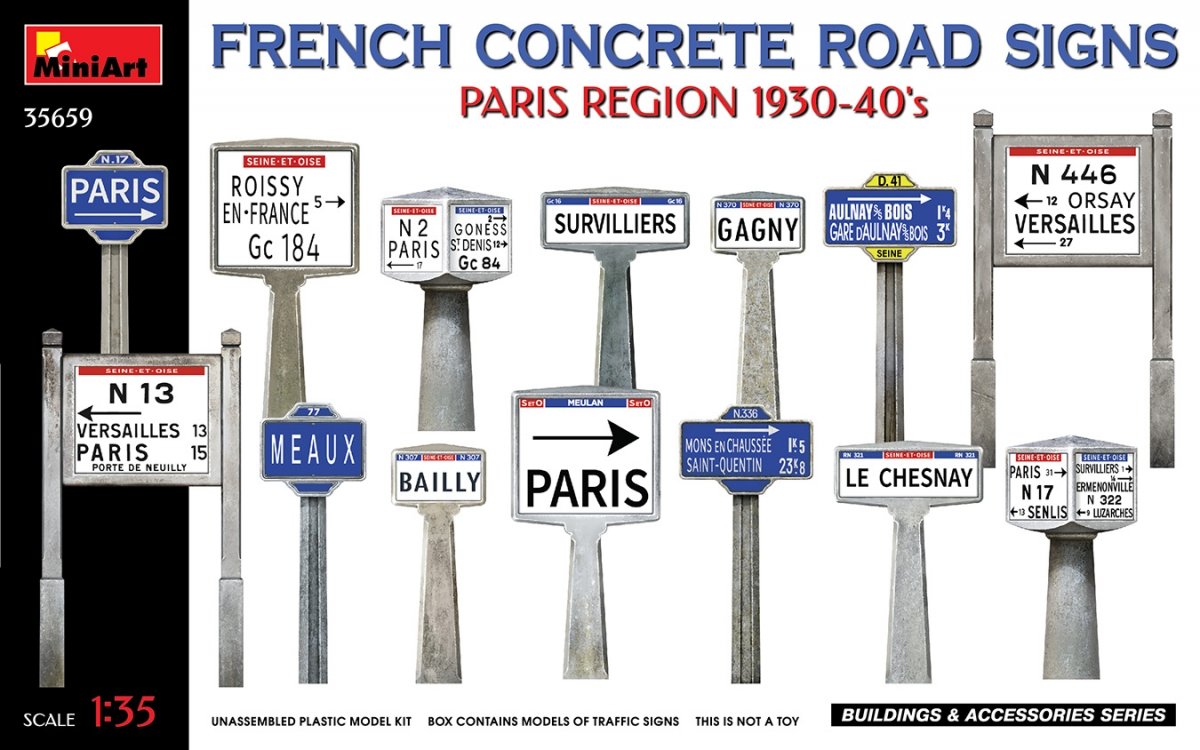 MiniArt 35659 FRENCH CONCRETE ROAD SIGNS. PARIS REGION 1930-40's 1/35
