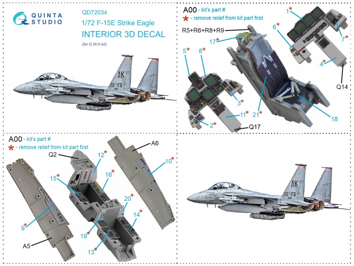 Intérieur imprimé en 3D et coloré pour F-15E de Quinta Studio QD72034 (GWH) à l&amp;#39;échelle 1/72 – image 14