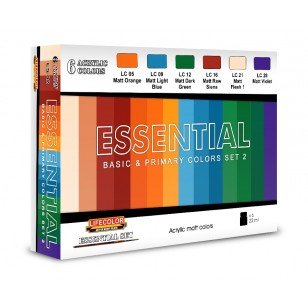 Peinture acrylique Lifecolor ES02, couleurs mates de base, coffret de 2 x 6 x 22 ml