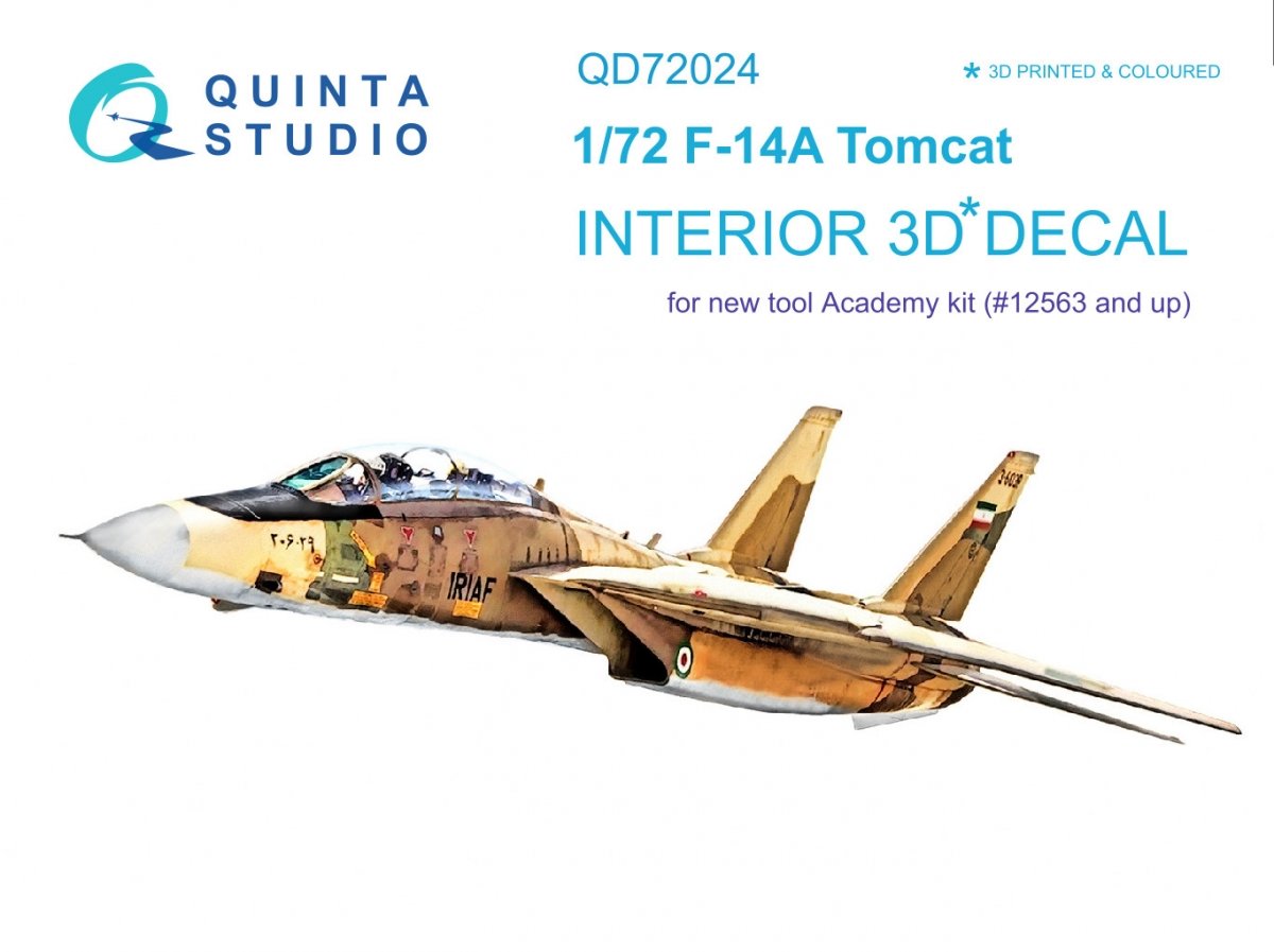 Quinta Studio QD72024 F-14A 3D-Printed &amp;amp; coloured Interior on decal paper (for Academy kit) 1/72