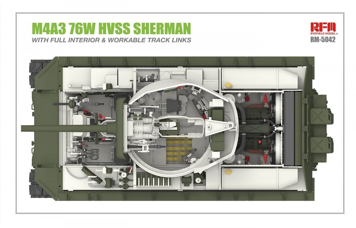 Maquette Rye Field M4A3 76W HVSS Sherman, échelle 1/35, avec intérieur complet – image 5