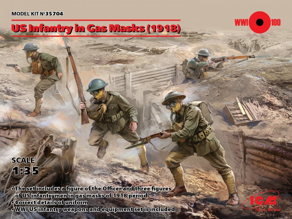 ICM 35704 Infanterie américaine avec masques à gaz 1918 4 figurines 1/35