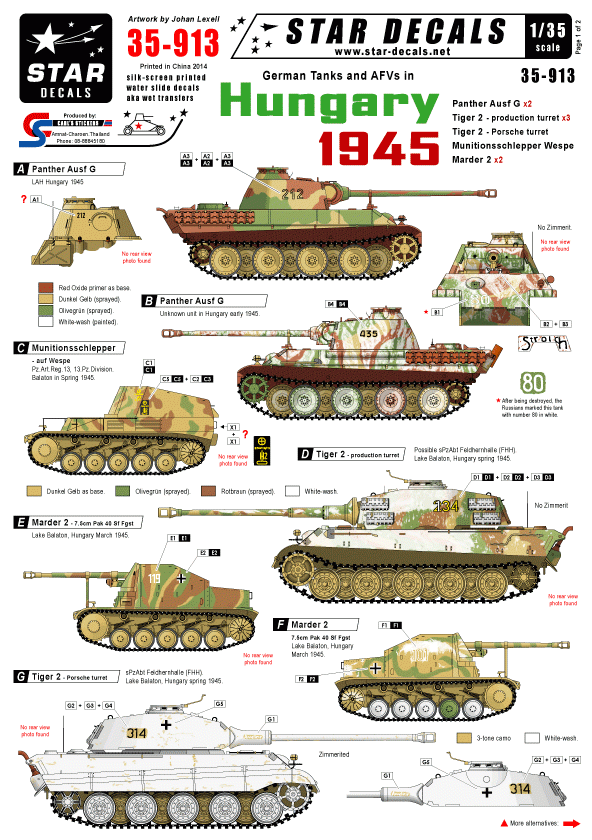 Star Decals 35-913 Chars allemands en Hongrie 1945 1/35