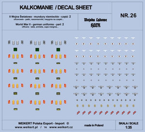 Weikert Decals DEC226 Uniformes allemands - onglets, épaulettes, insignes de casquette - HEER - ver.2 - vol.26 1/35