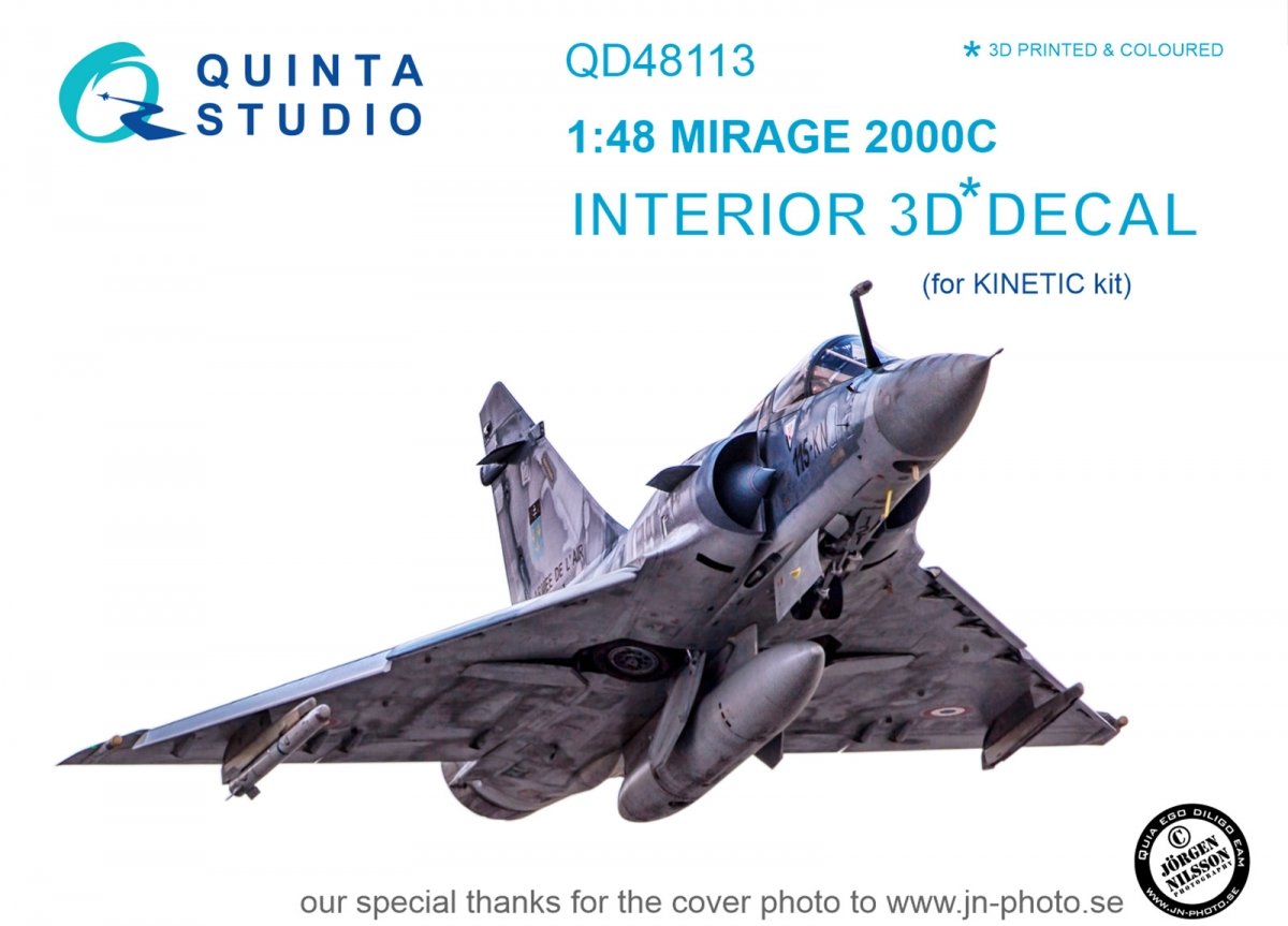 Intérieur imprimé en 3D et coloré sur papier décalcomanie Quinta Studio QD48113 Mirage 2000C (pour kit Kinetic) 1/48