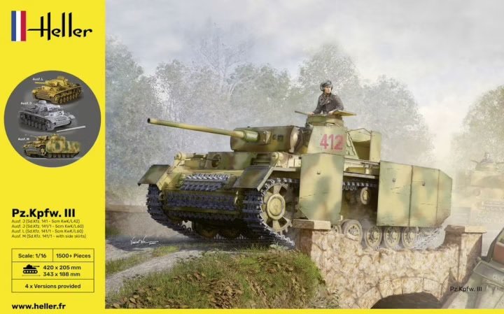 Heller 30321 Pz.Kpfw.III Ausf.J (5cm KwK 38 L/42), Ausf.J (5cm KwK 39 L/60), Ausf.L, Ausf.M 1/16 