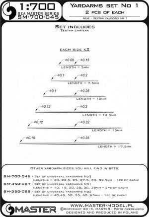 Master SM-700-045 Jeu de vergues universelles n° 1 (longueurs = 5, 7,5, 10, 12,5, 15, 17,5 mm - 2 pièces de chaque) (1/700) – immagine 3