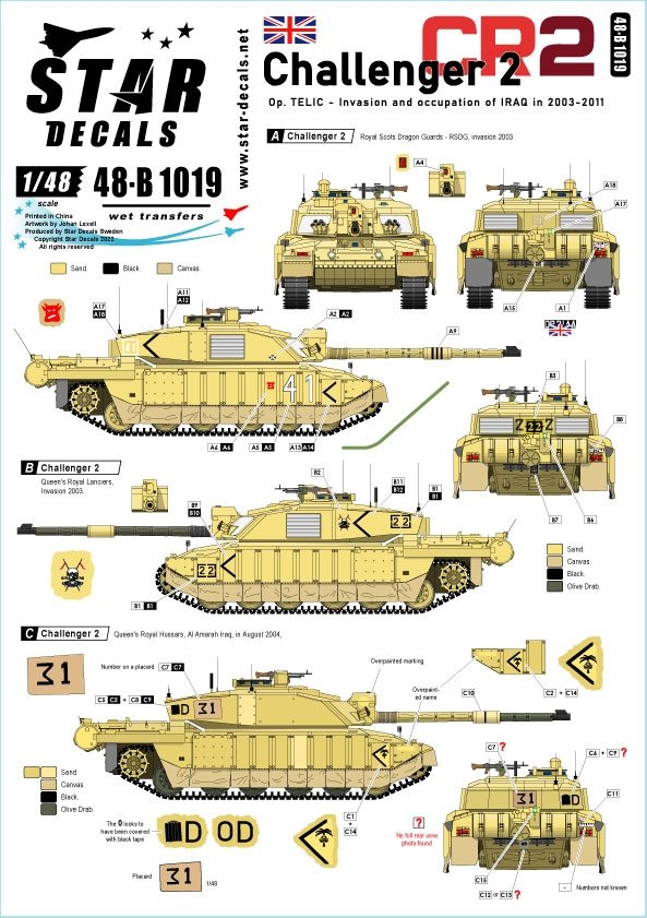 Star Decals 48-B1019 Challenger 2 - CR2. Op.Telic - Invasion et occupation de l&amp;#39;Irak 2003-2011 1/48