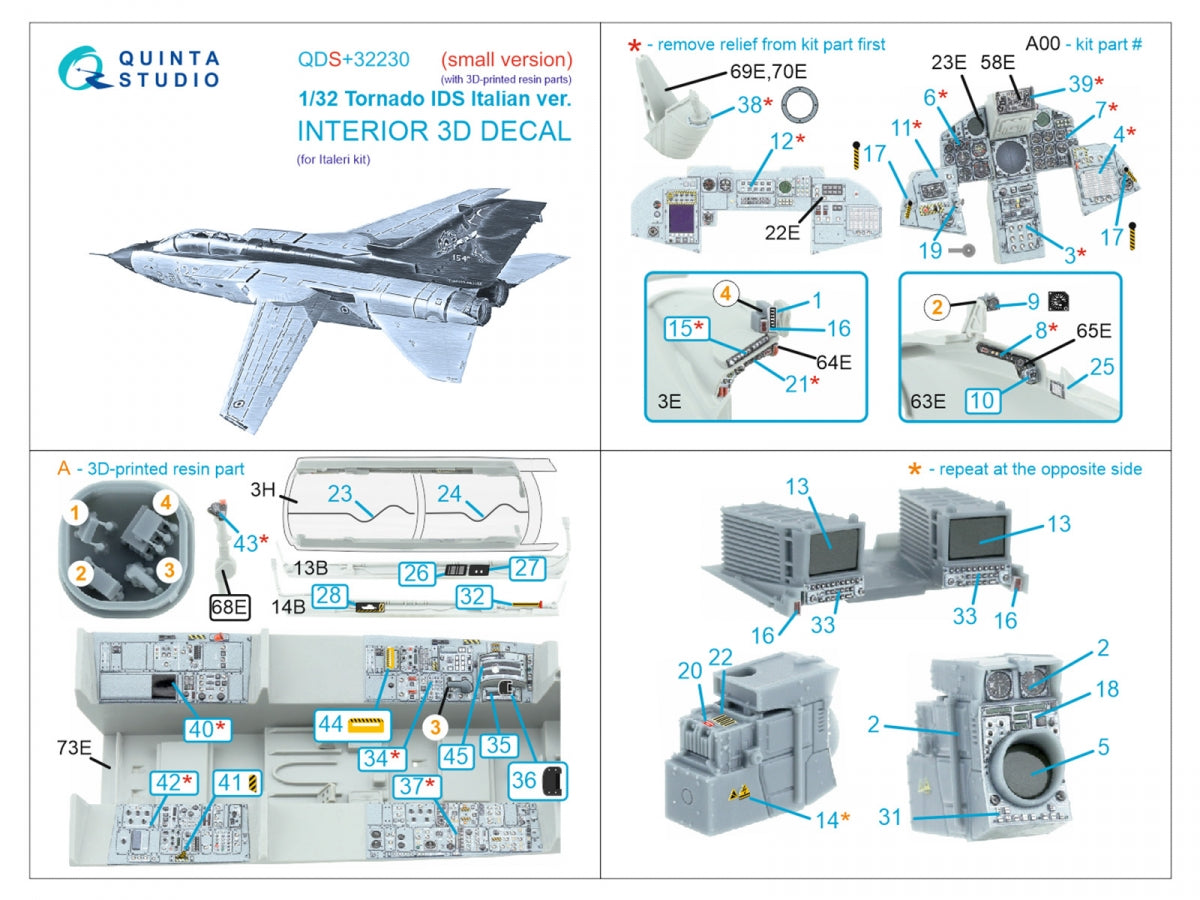 Quinta Studio QDS+32230 Tornado IDS Intérieur italien imprimé en 3D et coloré sur papier décalcomanie (Italeri) (Petite version) (avec pièces en résine imprimées en 3D) 1/32 – Bild 3