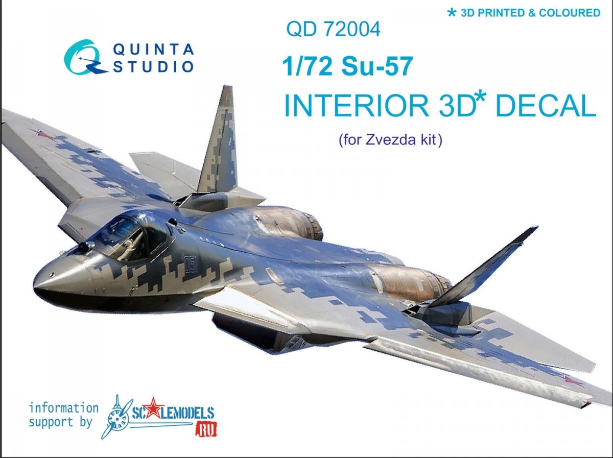Intérieur imprimé en 3D et coloré sur papier décalcomanie Quinta Studio QD72004 SU-57 (pour kit Zvezda) 1/72