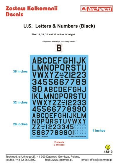 Techmod 48819 Lettres et chiffres américains noirs (1/48)