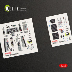 KELIK K48040 MIG-29A (9-12) FULCRUM DÉCALCOMANIES 3D INTÉRIEURES POUR MAQUETTE GWH 1/48