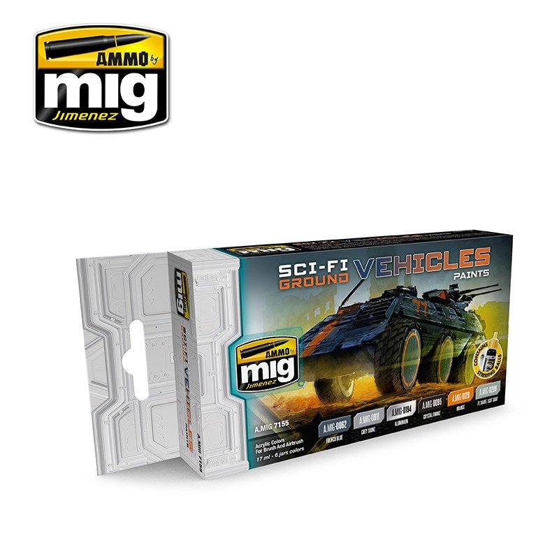 AMMO Mig 7155 VÉHICULES TERRESTRES DE SCIENCE-FICTION, ENSEMBLE DE 6 FEUILLES DE 17 ML