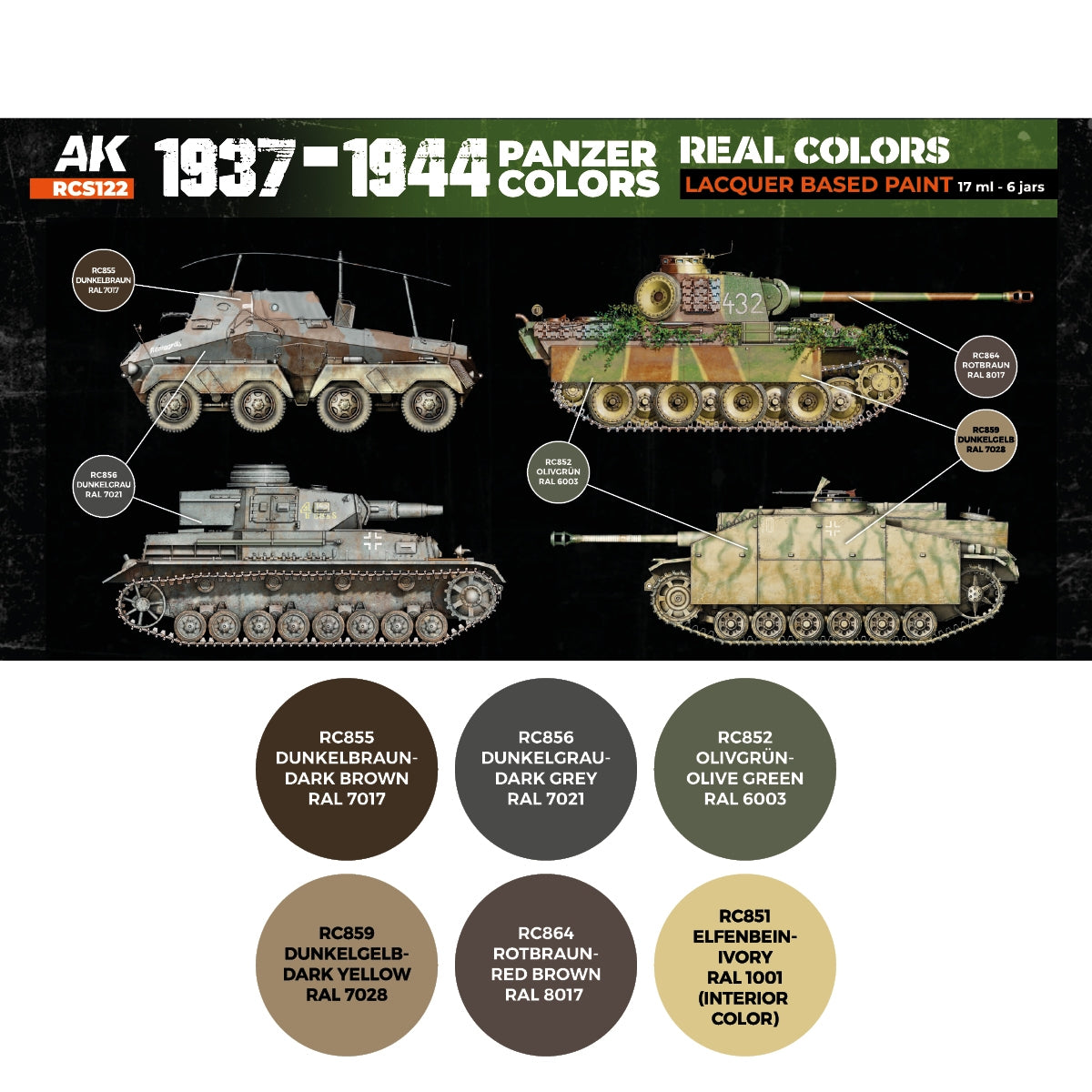 AK Interactive RCS122 1937-1944 Panzer Colors 6x17ml – zdjęcie 2