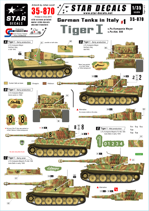 Star Decals 35-870 Chars allemands en Italie 1 1/35